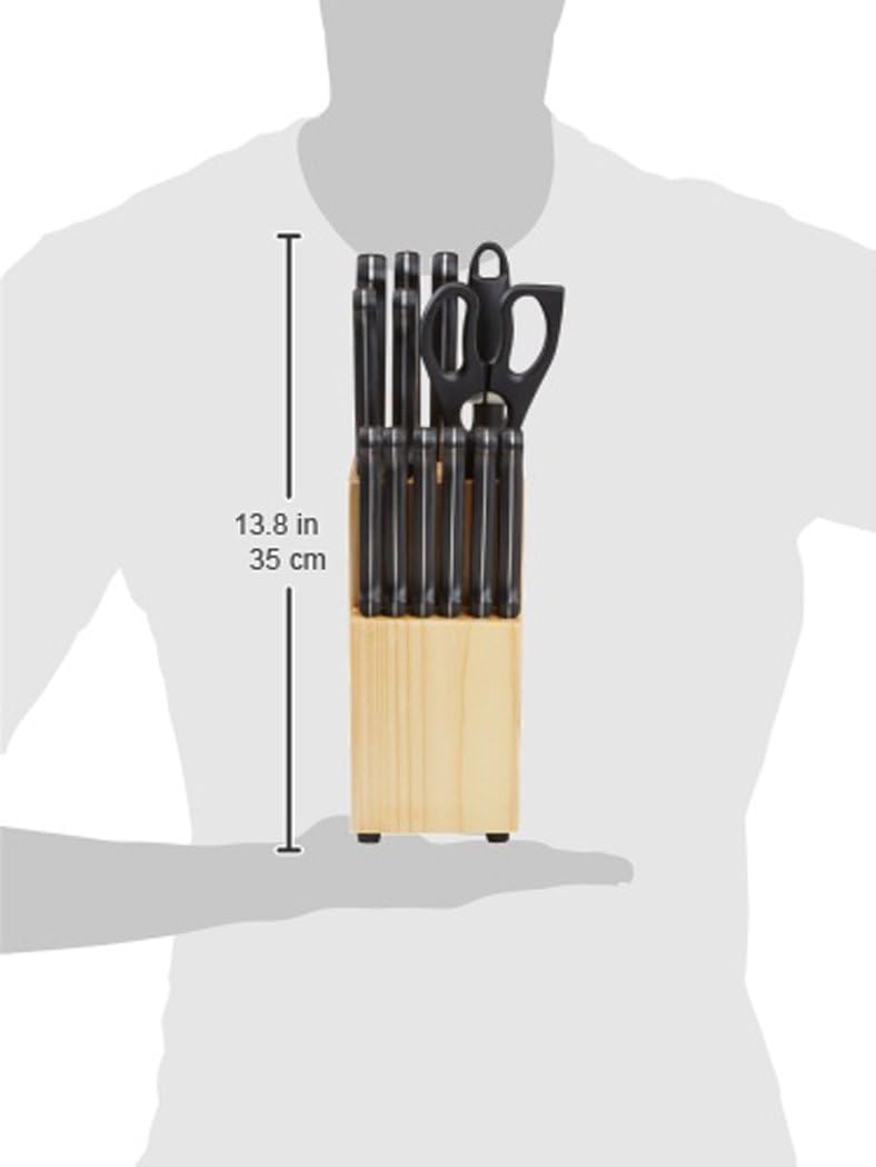 Basics 14-Piece High Carbon Stainless Steel Kitchen Knife Set with Pine Wood Block