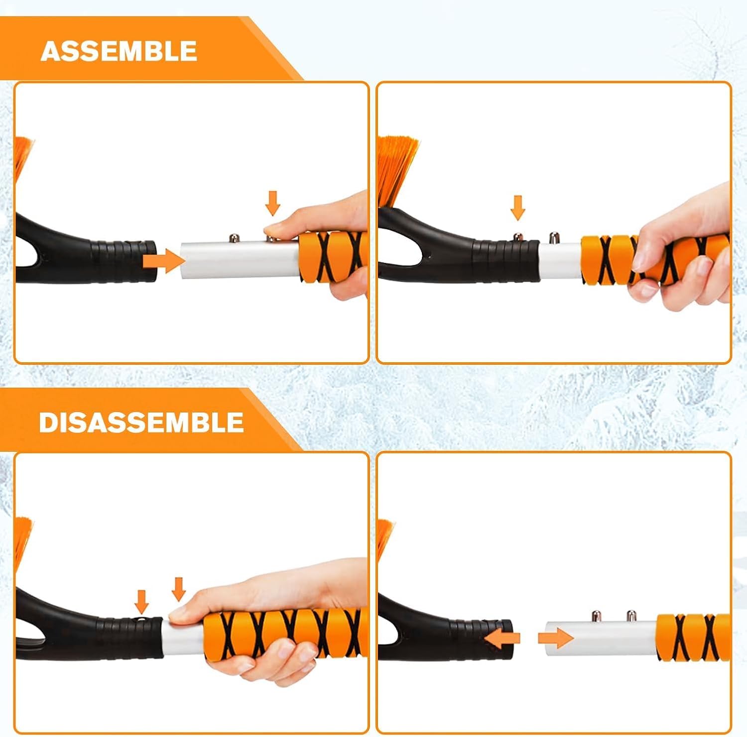 27" Detachable Snow Brush and Ice Scraper - 2-in-1 Car Snow Removal Tool with Ergonomic Foam Grip