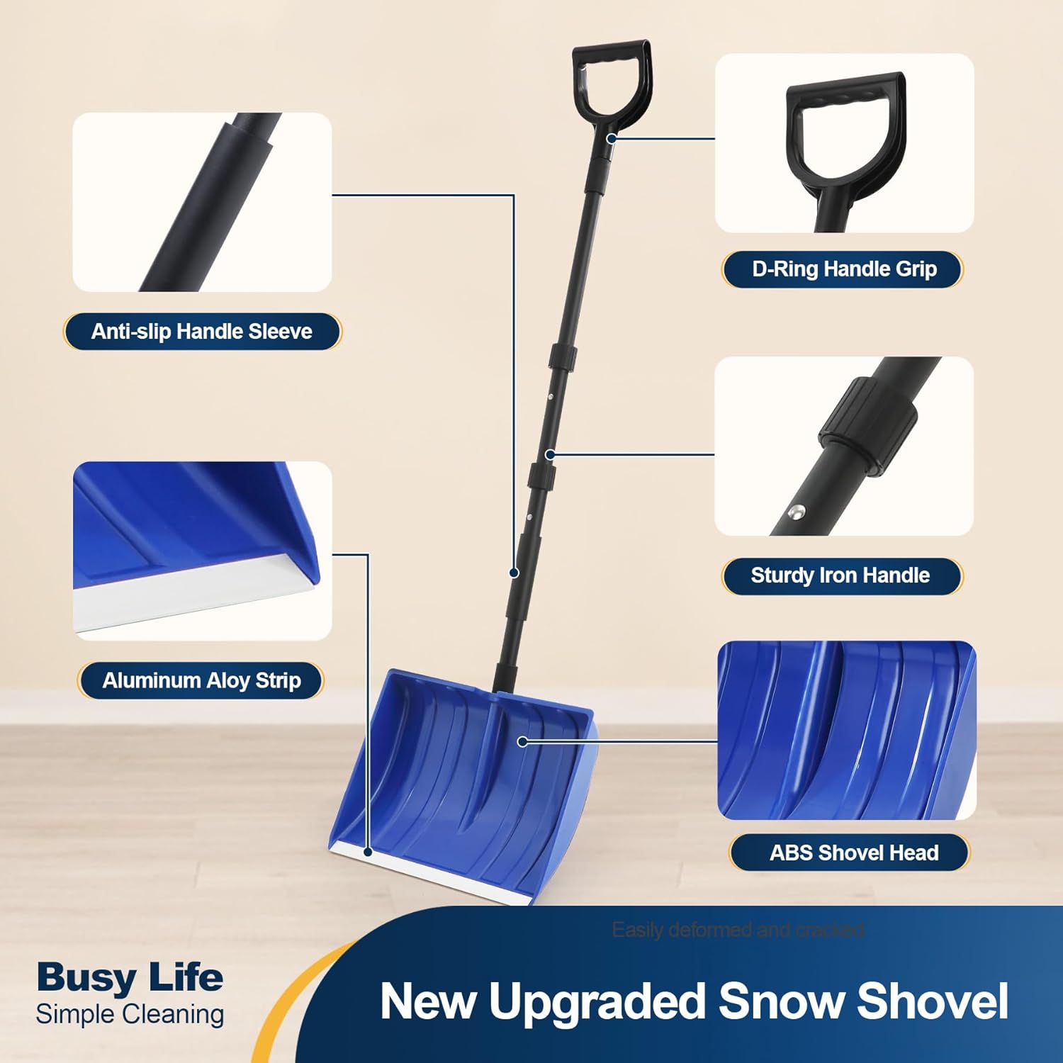 Yocada 55" Snow Shovel for Driveway and Home - Heavy Duty Snow Removal Tool with D-Grip Handle