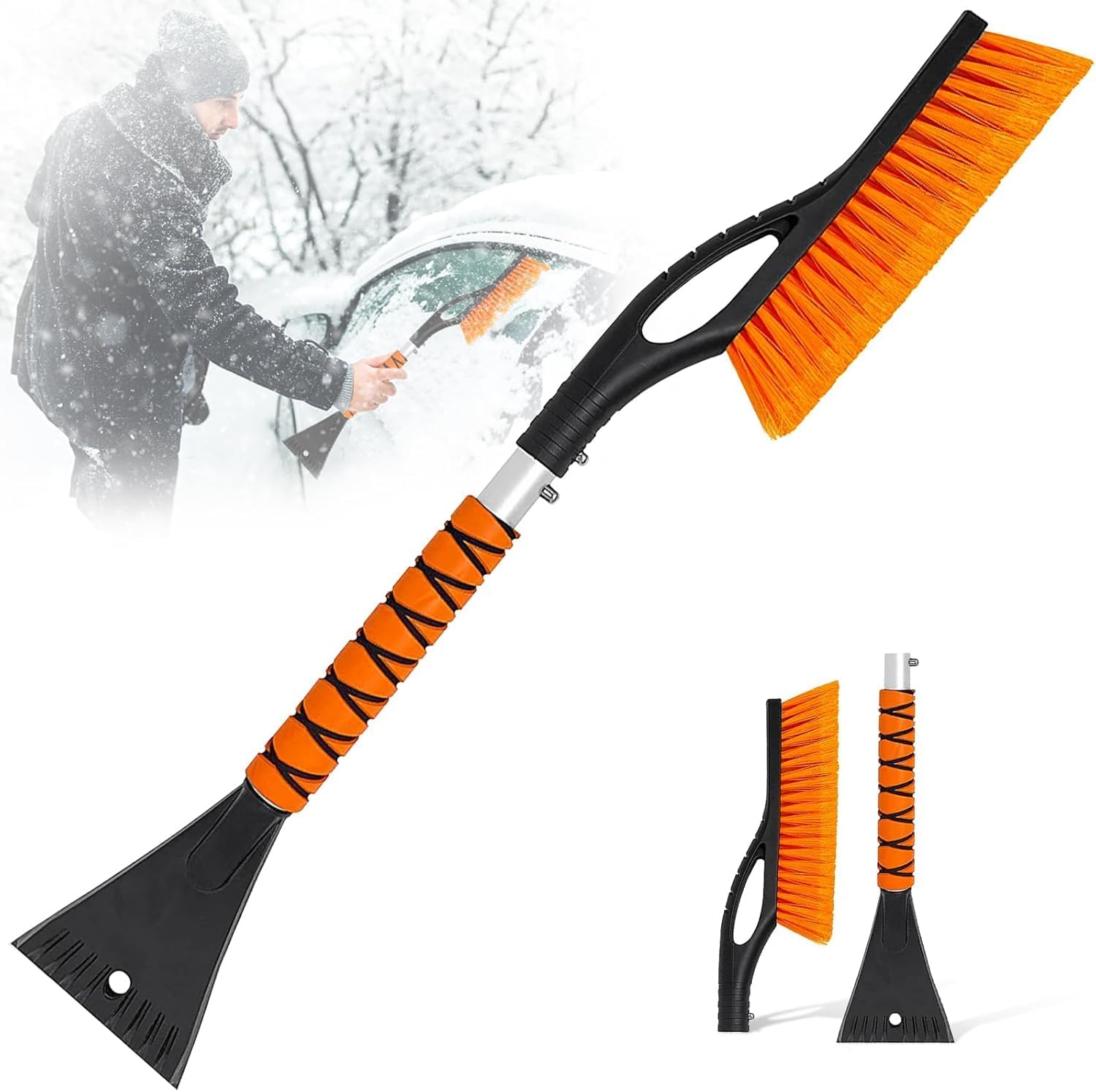 27" Detachable Snow Brush and Ice Scraper - 2-in-1 Car Snow Removal Tool with Ergonomic Foam Grip