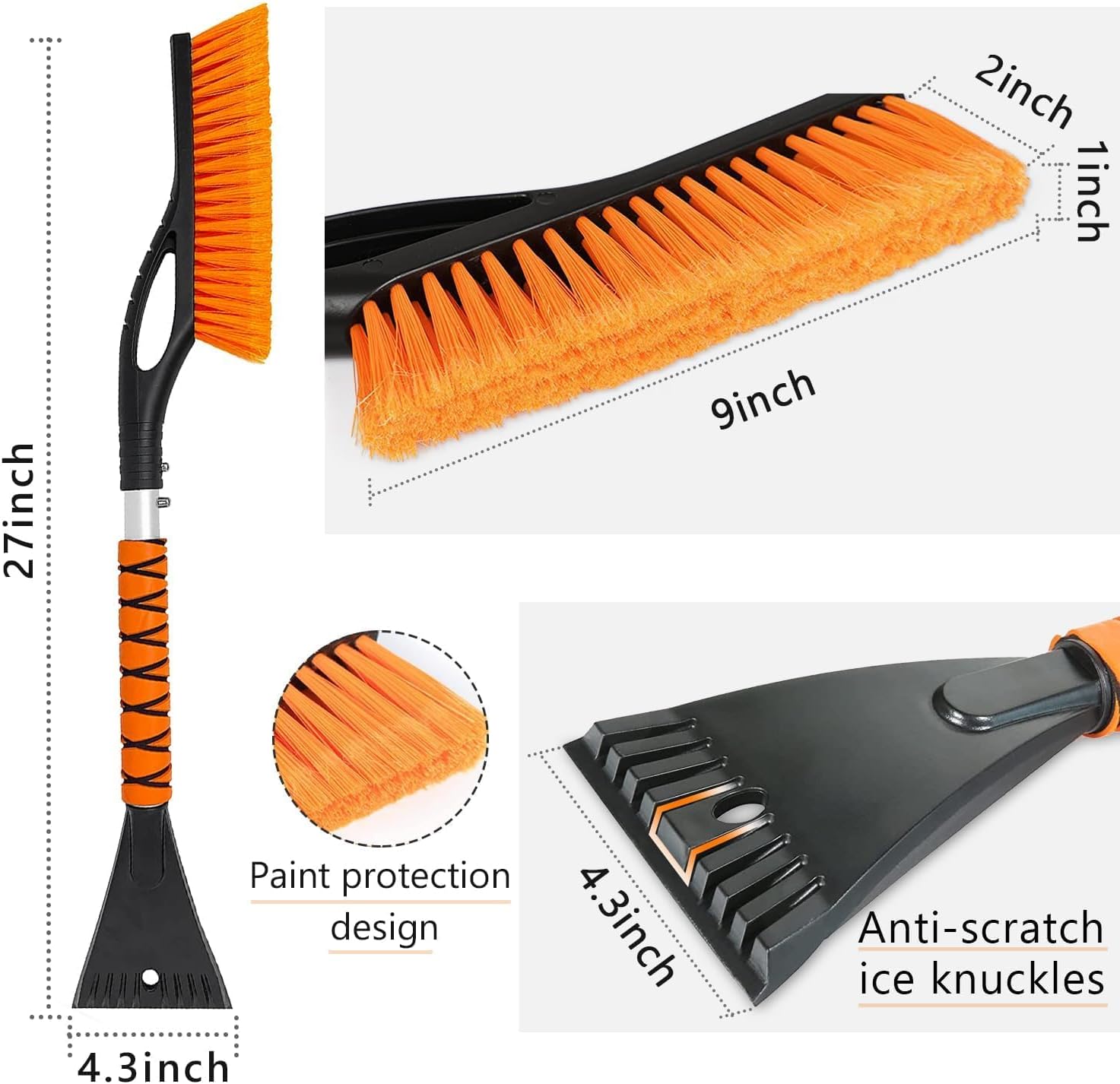 27" Detachable Snow Brush and Ice Scraper - 2-in-1 Car Snow Removal Tool with Ergonomic Foam Grip
