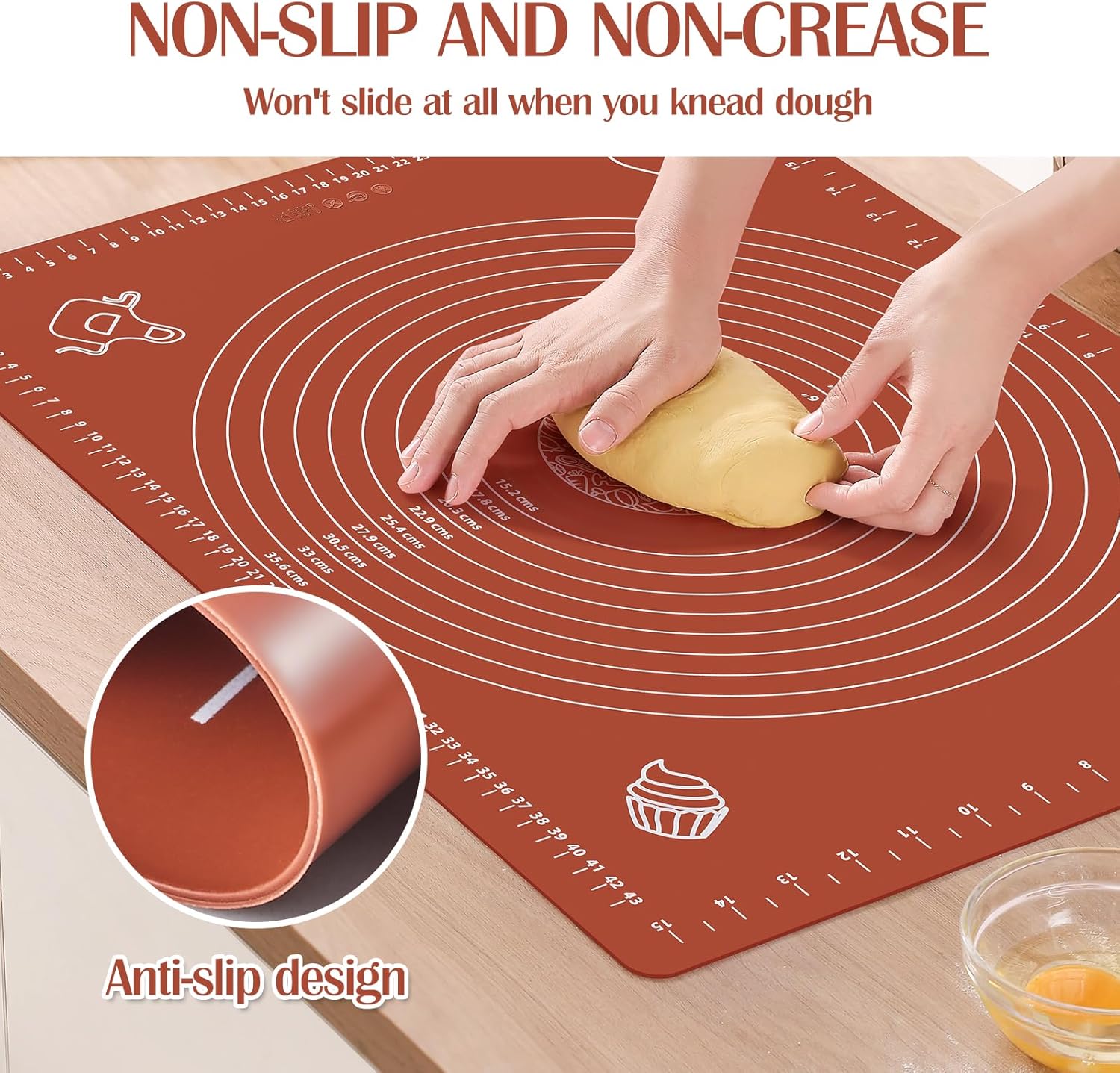 6-Piece Silicone Baking Mat Set with Wooden Rolling Pin, Scraper, and Measurements (28'' x 20'')