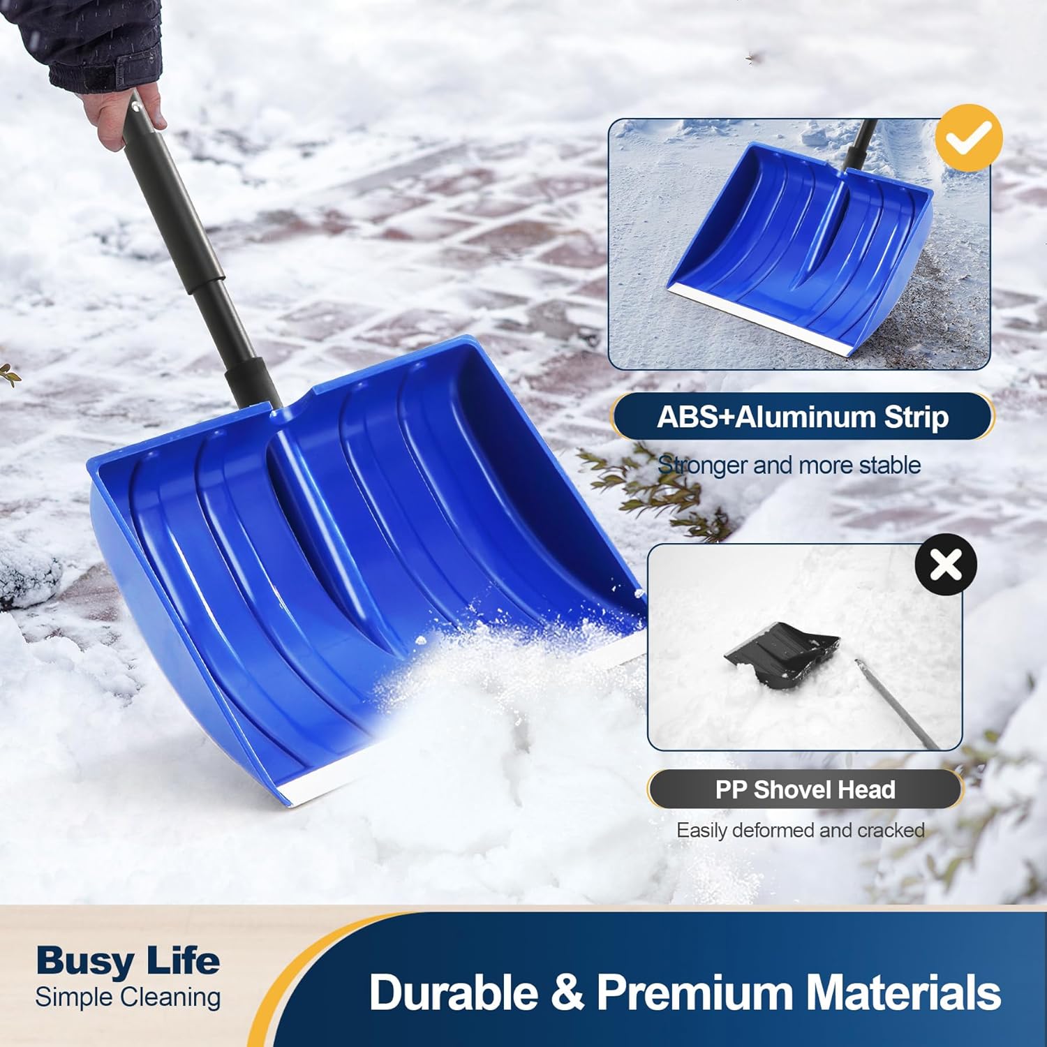 Yocada 55" Snow Shovel for Driveway and Home - Heavy Duty Snow Removal Tool with D-Grip Handle